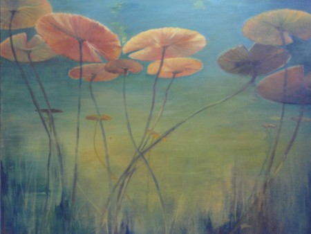 Niet te koop-Waterlelieblad, Olie op doek, 40x50 cm